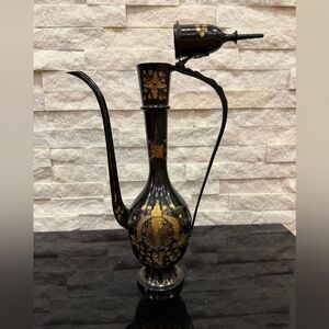 Black & Gold Decorative Ewer Pitcher with Floral Motif